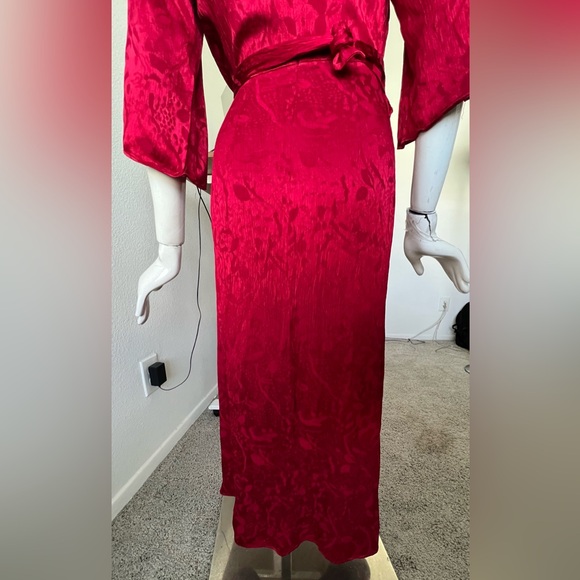 Zara Jacquard Midi Red‎ Asymmetrical Dress XS - Picture 3 of 14